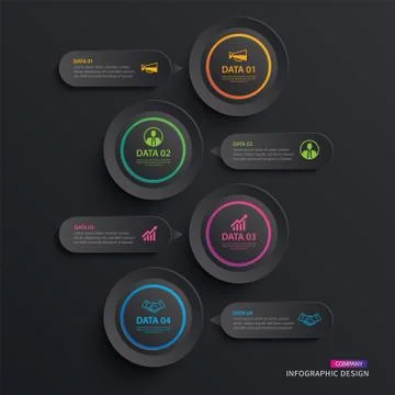 Infographics circle paper with 4 data vertical template in dark background.Ve Stock Illustration