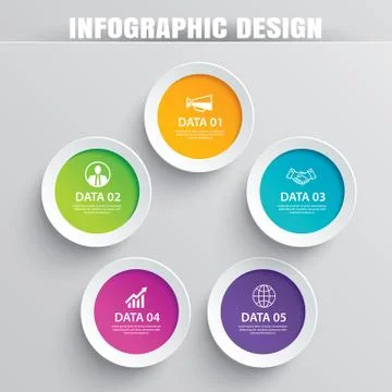 Infographics circle paper with 5 data template. Vector illustration abstract  Stock Illustration
