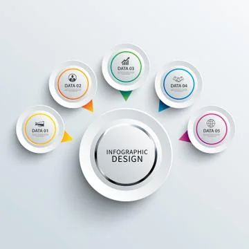 Infographics circle paper with 5 data template. Vector illustration abstract  Stock Illustration