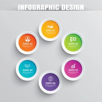 Infographics circle paper with 6 data template. Vector illustration abstract  Illustrazione stock