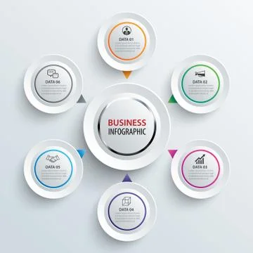 Infographics circle paper with 6 data template. Vector illustration abstract  Stock Illustration