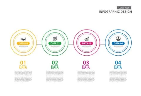 Infographics circle thin line with 4 data template. Vector illustration abstr Ilustración de archivo