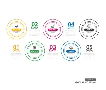 Infographics circle thin line with 5 data template. Vector illustration abstr Ilustración de archivo