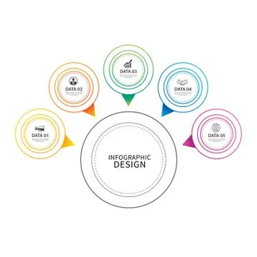 Infographics circle thin line with 5 data template. Vector illustration abstr Ilustración de archivo
