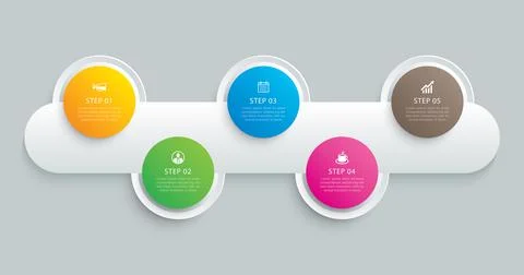 Infographics circle timeline with 5 data template. Vector illustration abstra Stock Illustration