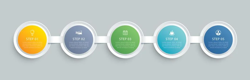 Infographics circle timeline with 5 data template. Vector illustration abstra Stock Illustration