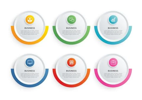 Infographics circle timeline with 6 data template. Vector illustration abstra 库存插图