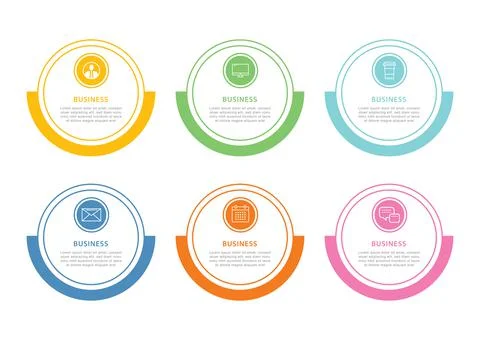 Infographics circle timeline with 6 data template. Vector illustration abstra 库存插图