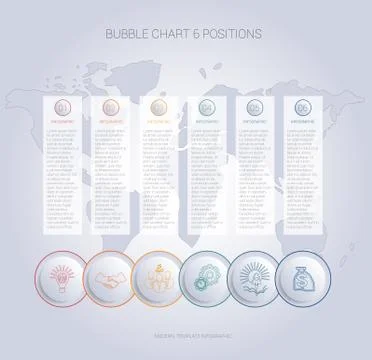 Infographics color bubble chart template for 6 positions Stock Illustration