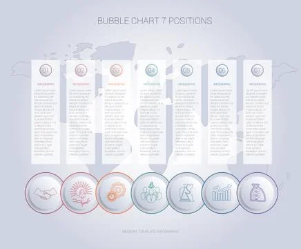Infographics color bubble chart template for 7 positions Stock Illustration