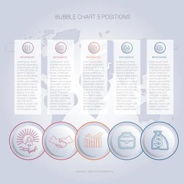 Infographics color bubble chart template for 5 positions Stock Illustration