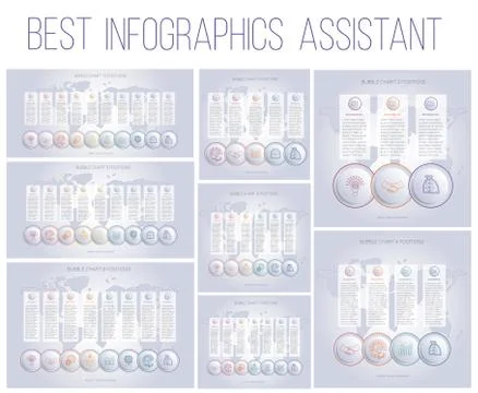 Infographics color bubble chart template for 3 4 5 6 7 8 9 10 positions to us Stock Illustration