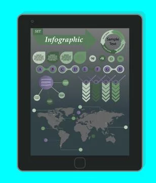 Infographics Concept on a black Tablet PC. Template elements for web and mobile Illustrazione stock