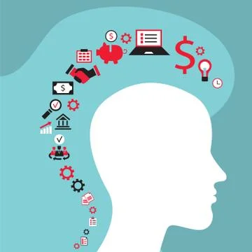 Infographics concept with head profile, brain, gears and business icons Stock Illustration
