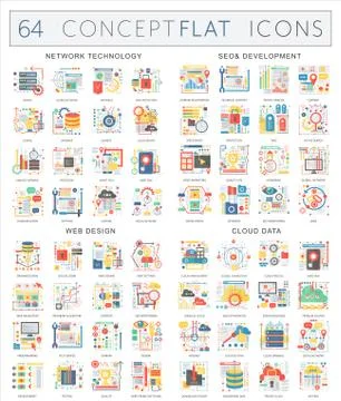 Infographics concept icons of network technology, seo development, web design Stock Illustration