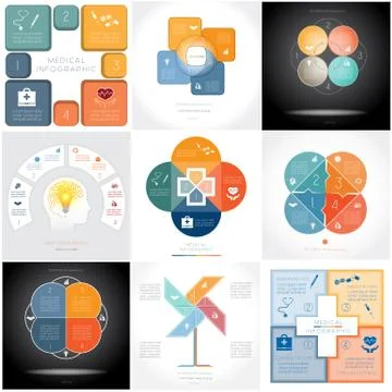 Infographics conceptual cyclic processes 9 templates Stock Illustration