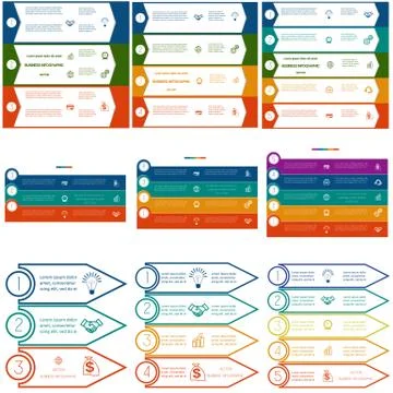Infographics cyclic processes, 9 templates Stock Illustration