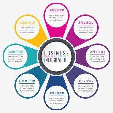 Infographics design 8 options or steps template Ilustração Stock