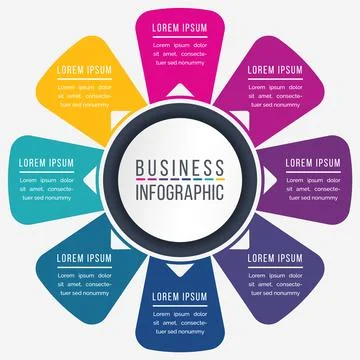 Infographics design 8 steps or options template Ilustração Stock