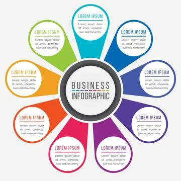 Infographics design 9 options or steps template 库存插图