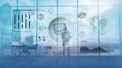 Infographics of electronic payments on office background. 스톡 일러스트