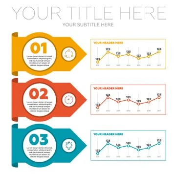 Infographics elements. 3 steps and line charts Stock Illustration