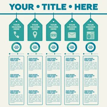 Infographics elements. 5 labels with icons and pie chart Stock Illustration