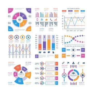 Infographics elements. Flow infograph, process chart timeline, step diagram Stock Illustration