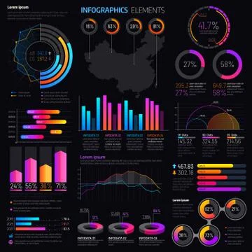 Infographics elements with graphs and charts Stock Illustration