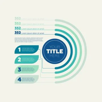 Infographics elements. Pie chart, 4 steps and circle header Illustrazione stock