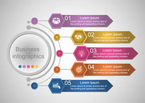 Infographics on five steps Illustrazione stock