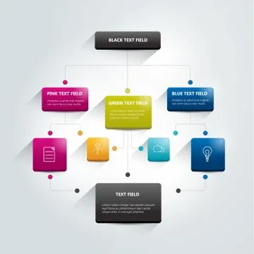 Infographics flowchart. Colored shadows scheme. Stock Illustration