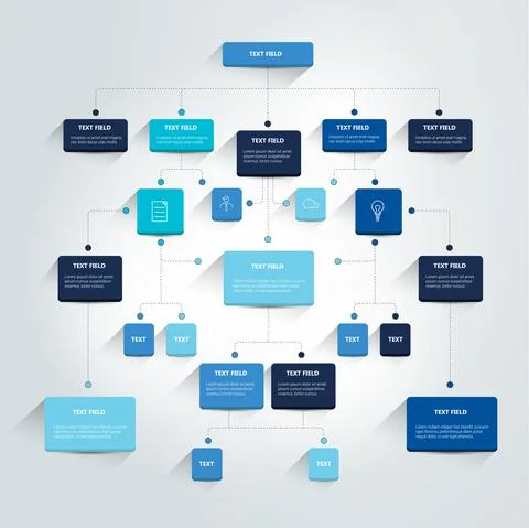 Infographics flowchart. Colored shadows scheme. Stock Illustration