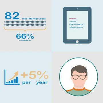 Infographics: growth of Internet users. Tablet, user, growth chart, the num.. Stock Illustration