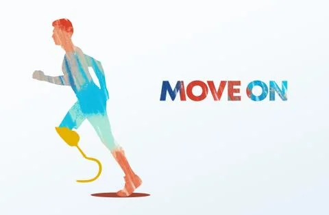 Infographics image of physically disabled runner, move on text Stock Photos