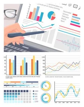 Infographics on Laptop Screen, Analysis of Data Stock Illustration