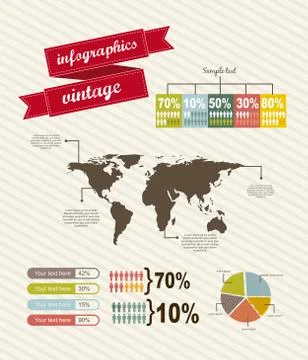 Infographics with map, vintage style. vector illustration Stock Illustration