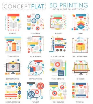 Infographics mini concept 3d printing technology icons for web. Premium quality Stock Illustration