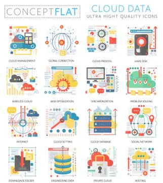 Infographics mini concept Cloud data icons for web. Premium quality color イラスト素材