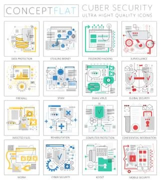 Infographics mini concept Cyber security icons for web. Premium quality design Stock Illustration