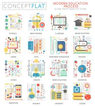 Infographics mini concept E-learning Modern education process, computer Stock Illustration