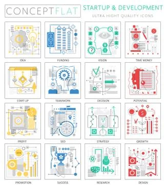 Infographics mini concept startup and development icons for web. Premium quality 스톡 일러스트