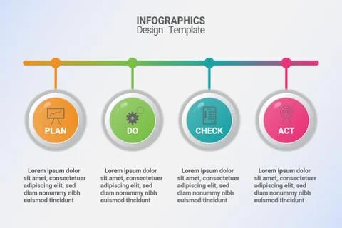 Infographics of pdca management method diagram. Vector business template for  Stock Illustration