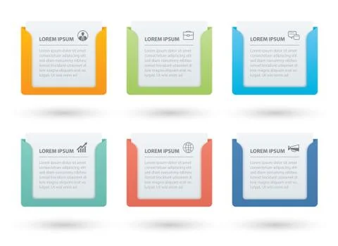 Infographics rectangle paper index with 6 data template. Vector illustration  Stock Illustration