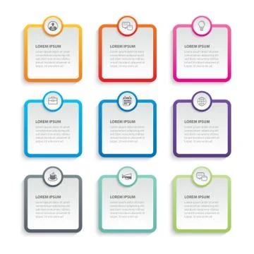 Infographics rectangle paper index with 9 data template. Vector illustration  Stockillustratie