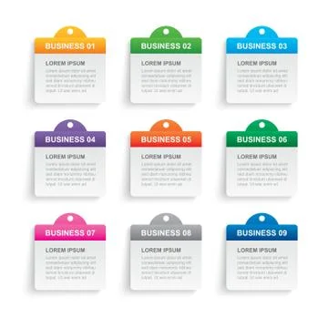 Infographics rectangle paper index with 9 data template. Vector illustration  Stock Illustration