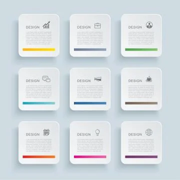 Infographics rectangle paper index with 9 data template. Vector illustration  Stock Illustration