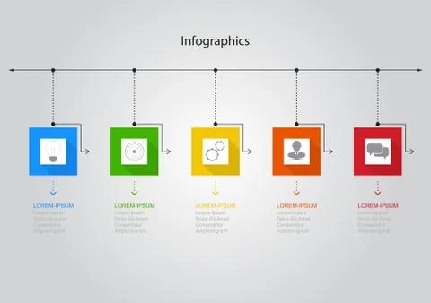 Infographics rectangular of 5 elements , presentation timeline template 스톡 일러스트
