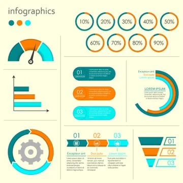 Infographics set with charts, graphs, step by step arrows, circle chart, cycle  Stock Illustration
