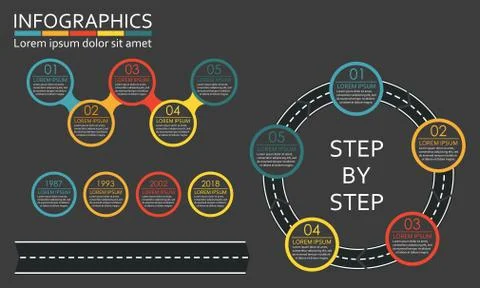 Infographics set. Road in shape of arrow with steps, options or levels. Vector  Stock Illustration